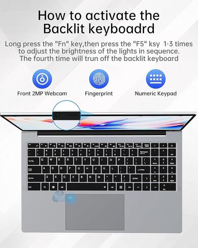 15.6“ 32GB RAM+1TB Laptop Computer, Win11 2C4T AMD Radeon 3050E 1.7-3.4GHz Notebook Computer, Fingerprint Reader, 6000mAh Battery PC, WiFi 2.4/5GHz, Bluetooth 4.2, Silver in Saudi Arabia
