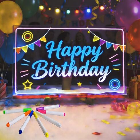 LED Note Board with Colors, 11.8" x 7.9" Light up Drawing Board with 7 Colors Pens and Stand Drawing Board with Gift Bag, Acrylic Dry Erase Board with Light for Christmas New Year Birthday in Saudi Arabia