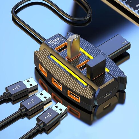 10 Port USB Hub with Cable for USB 2.0 3.0 Expansion Charging Data Transfer, Hub for Home Office Laptop Travel Use, Black in Saudi Arabia