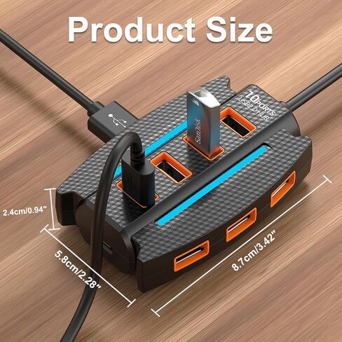 10 Port USB Hub with Cable for USB 2.0 3.0 Expansion Charging Data Transfer, Hub for Home Office Laptop Travel Use, Black in Saudi Arabia