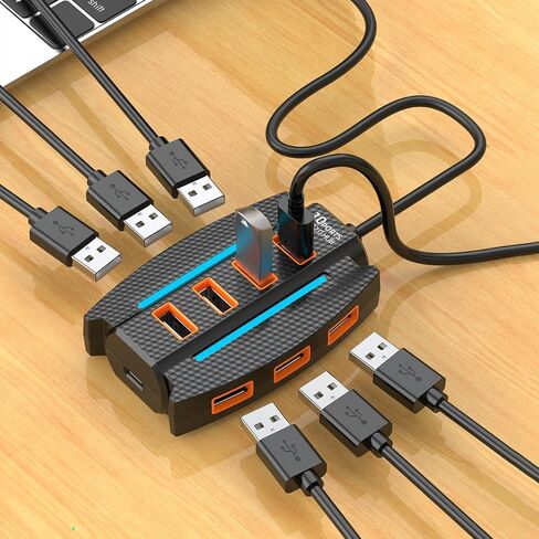 10 Port USB Hub with Cable for USB 2.0 3.0 Expansion Charging Data Transfer, Hub for Home Office Laptop Travel Use, Black in Saudi Arabia