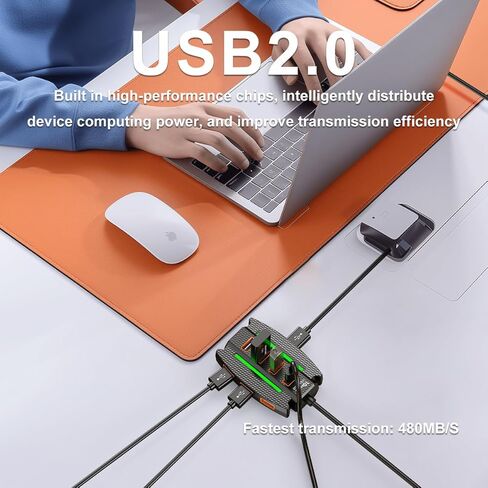 10 Port USB Hub with Cable for USB 2.0 3.0 Expansion Charging Data Transfer, Hub for Home Office Laptop Travel Use, Black in Saudi Arabia