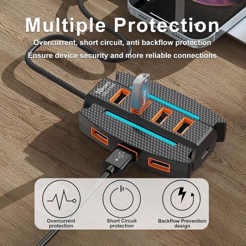 10 Port USB Hub with Cable for USB 2.0 3.0 Expansion Charging Data Transfer, Hub for Home Office Laptop Travel Use, Black in Saudi Arabia