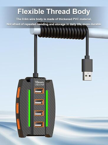 10 Port USB Hub with Cable for USB 2.0 3.0 Expansion Charging Data Transfer, Hub for Home Office Laptop Travel Use, Black in Saudi Arabia