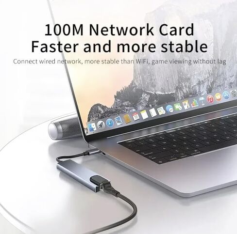 محول متعدد المنافذ USB C 8 في 1 مع 4K HDMI، RJ45 Ethernet، شحن 100W PD، منافذ USB 3.0، قارئ بطاقة SD/TF، ​​محطة إرساء من النوع C لجهاز MacBook Pro، الكمبيوتر المحمول in Kuwait
