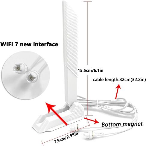 Tri Band Interface WiFi 7 Gaming Motherboard Antenna for ASUS Prime X870-P WiFi 7 Antenna WiFi7 Tri-Band Gaming Card 12dBi Bluetooth 5.4,Magnetic Base (White) in Saudi Arabia