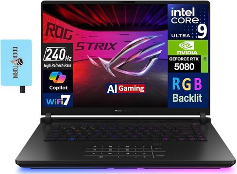 ASUS ROG Strix Scar 16 (2025) كمبيوتر محمول للألعاب AI، شاشة 16 بوصة 2.5K ROG Nebula HDR Mini LED 240 هرتز، Intel Core Ultra 9-275HX، GeForce RTX 5080 16GB، 64GB DDR5، 2 تيرابايت PCIe SSD، Windows 11 Pro، مع موزع USB in Saudi Arabia