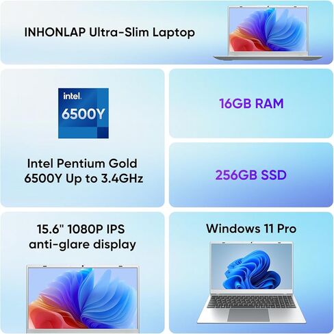 Laptop Computer, 15.6" FHD IPS Display, Laptop for Student and Business, 16GB RAM 256GB SSD Laptops, 6500Y Processor (up to 3.4GHz), WiFi 5 in Saudi Arabia