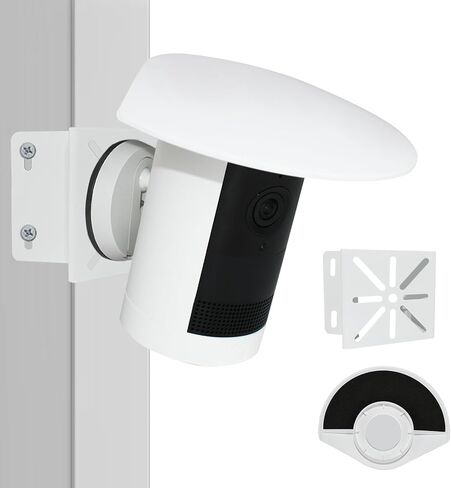 Camera Wall Corner Mount and Rain Cover Compatible with Ring Outdoor Cam Plus, Stainless Steel Corner Mounting Bracket and Sun Rain Shield for Outdoor Security Camera, Achieve a 270° Wider View, White in Kuwait