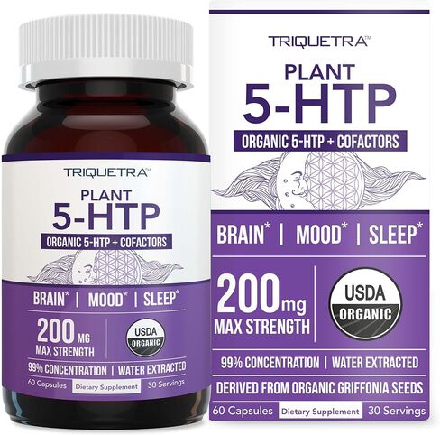 5-HTP عضوي - 200 مجم | تركيز 99% 5HTP، بالإضافة إلى العامل المساعد فيتامين ب6 وعرف الأسود | الماء المستخرج من بذور الجريفونيا العضوية | يدعم المزاج والإدراك والنوم (60 كبسولة | 30 حصة) in Kuwait