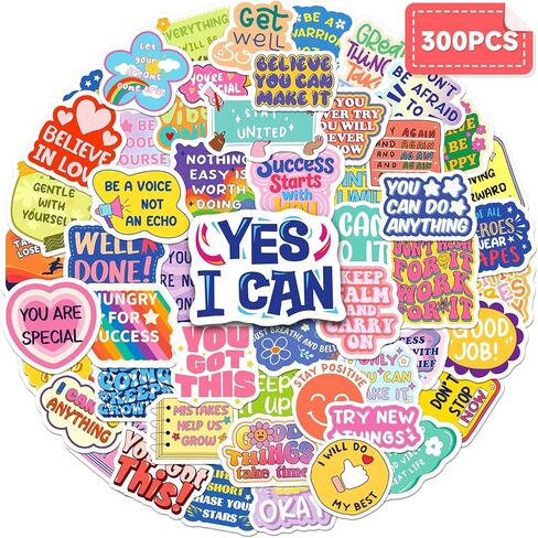 SigyoJeom 300PCS Motivational Stickers, Inspirational Vinyl Stickers, Cute Positive Affirmation Decals for Water Bottles Scrapbooks Vision Boards Laptops Encouragement Gifts in Kuwait