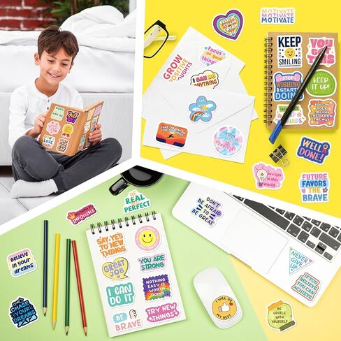 SigyoJeom 300PCS Motivational Stickers, Inspirational Vinyl Stickers, Cute Positive Affirmation Decals for Water Bottles Scrapbooks Vision Boards Laptops Encouragement Gifts in Kuwait