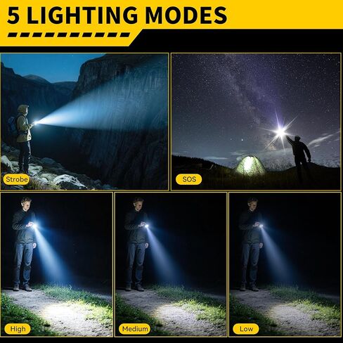 مصابيح LED قابلة لإعادة الشحن، لومن عالي، بطارية مصباح يدوي محمول فائقة السطوع تعمل بـ 5 أوضاع، ضوء فلاش قوي مقاوم للماء وقابل للتكبير للمنزل والتخييم وحالات الطوارئ وفي الهواء الطلق، عبوتان in Kuwait