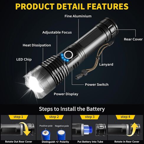مصابيح LED قابلة لإعادة الشحن، لومن عالي، بطارية مصباح يدوي محمول فائقة السطوع تعمل بـ 5 أوضاع، ضوء فلاش قوي مقاوم للماء وقابل للتكبير للمنزل والتخييم وحالات الطوارئ وفي الهواء الطلق، عبوتان in Kuwait