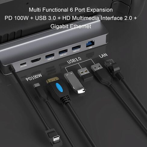 قاعدة إرساء Bewinner 6 في 1 لـ & ROG Ally | 4K 60 هرتز، شحن سريع 100 وات PD، 3 منافذ USB 3.0، جيجابت إيثرنت، محور سبائك الألومنيوم للألعاب وأجهزة الكمبيوتر المحمولة وأجهزة الكمبيوتر in Saudi Arabia