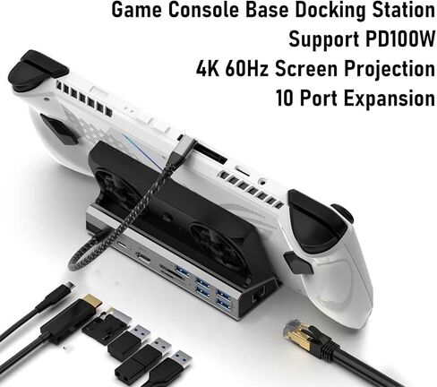 Yoidesu Game Console Dock Station, 4K Double Cooling Fan PD Charging Stand Hub for 2 & OLED, Ethernet 4K@60Hz 100W Fast Charge, Fits ROG Ally 30W Mode, 5 USB Ports in Saudi Arabia