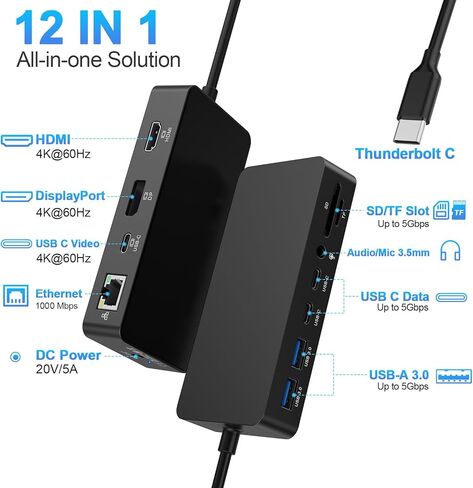 New Thunderbolt 4 Dock Triple Displays 4K@60Hz HDMI+USB C+DP Compatible Surface Pro 12/11/10/9/8/X/7+/7, Surface Laptop 7/6/5/4/3, Surface Go 4/3/2/1, Surface Laptop Go 3/2/1, Surface Book 3/2 in Saudi Arabia
