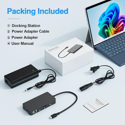New Thunderbolt 4 Dock Triple Displays 4K@60Hz HDMI+USB C+DP Compatible Surface Pro 12/11/10/9/8/X/7+/7, Surface Laptop 7/6/5/4/3, Surface Go 4/3/2/1, Surface Laptop Go 3/2/1, Surface Book 3/2 in Saudi Arabia