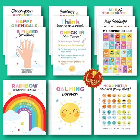 EXCOOL CLUB 16 ملصق زاوية مهدئ للأطفال الصغار لديكور الفصل الدراسي - مخطط مشاعر مقاس 11 × 17 للأطفال، ملصقات مهدئة للأطفال لوازم الزاوية المهدئة، ملصق العواطف يجب أن يمتلكه الفصل الدراسي للمعلم in Saudi Arabia