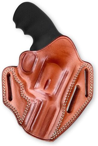 حافظة حزام Masc Premium The Ultimate Leather Pancake OWB مفتوحة من الأعلى، King Cobra/Viper 357 Mag 6-Shot 3 بوصة، رسم باليد اليمنى، لون بني #1631# in Kuwait