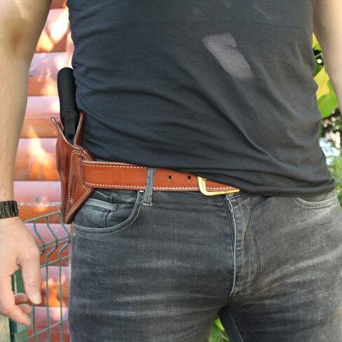 حافظة حزام Masc Premium The Ultimate Leather Pancake OWB مفتوحة من الأعلى، King Cobra/Viper 357 Mag 6-Shot 3 بوصة، رسم باليد اليمنى، لون بني #1631# in Kuwait