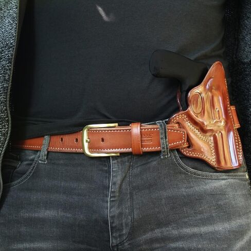 حافظة حزام Masc Premium The Ultimate Leather Pancake OWB مفتوحة من الأعلى، King Cobra/Viper 357 Mag 6-Shot 3 بوصة، رسم باليد اليمنى، لون بني #1631# in Kuwait