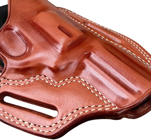 حافظة حزام Masc Premium The Ultimate Leather Pancake OWB مفتوحة من الأعلى، King Cobra/Viper 357 Mag 6-Shot 3 بوصة، رسم باليد اليمنى، لون بني #1631# in Kuwait