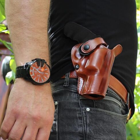 حافظة مسدس Masc Premium Leather Paddle OWB مع حزام الاحتفاظ يناسب Python 357 Magnum 3 "BBL، رسم اليد اليمنى، اللون البني #1303# in Kuwait