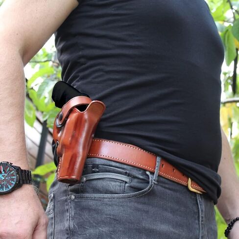 حافظة مسدس Masc Premium Leather Paddle OWB مع حزام الاحتفاظ يناسب Python 357 Magnum 3 "BBL، رسم اليد اليمنى، اللون البني #1303# in Kuwait