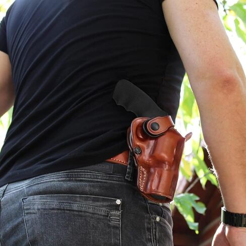 حافظة مسدس Masc Premium Leather Paddle OWB مع حزام الاحتفاظ يناسب Python 357 Magnum 3 "BBL، رسم اليد اليمنى، اللون البني #1303# in Kuwait