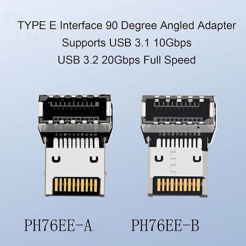 محول USB من النوع E بزاوية قائمة، محول رأس USB3.1 من النوع E، محول رأس مرفق التوجيه 90 درجة للوحة الأم للكمبيوتر باللون الأسود (PH76EE-B) in Saudi Arabia