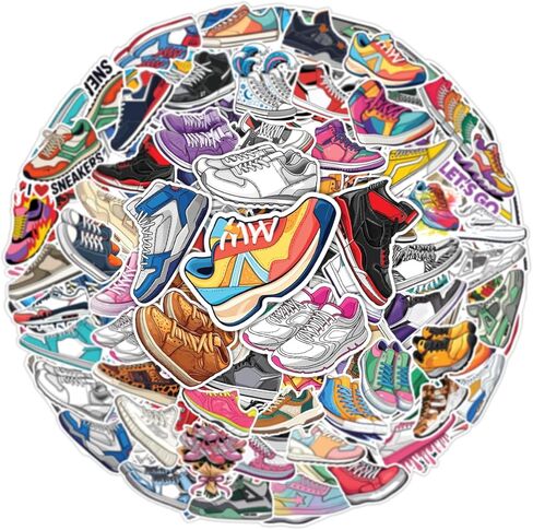 100pcs Sneaker Stickers – Colorful Shoe Decals for Sneakerheads, Laptop, Water Bottle, Skateboard, Luggage – Cool Vinyl Sneaker Sticker Set for Teens & Adults, Waterproof, Trendy Shoe Lover in Saudi Arabia