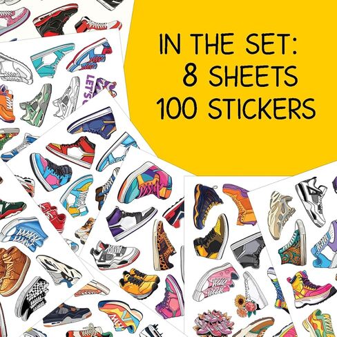 100pcs Sneaker Stickers – Colorful Shoe Decals for Sneakerheads, Laptop, Water Bottle, Skateboard, Luggage – Cool Vinyl Sneaker Sticker Set for Teens & Adults, Waterproof, Trendy Shoe Lover in Saudi Arabia