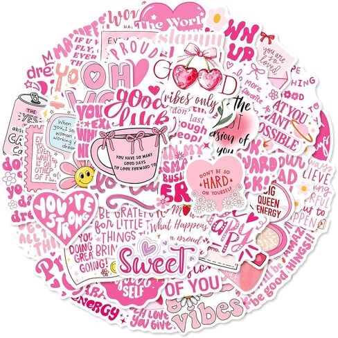 50 قطعة من الملصقات الملهمة الإيجابية، ملصقات كلمات تحفيزية وردية للأطفال والمراهقين والبالغين، شارات فينيل مقاومة للماء لأجهزة الكمبيوتر المحمول وزجاجات المياه ومجلة سجل القصاصات (وردي) in Kuwait
