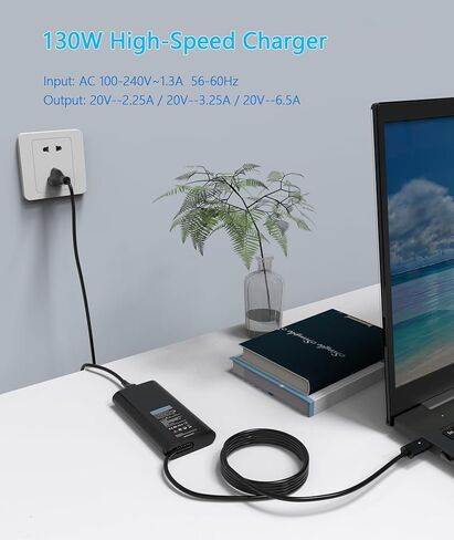 شاحن USB C 130 واط 100 واط 65 واط متوافق مع Dell 14 16 Premium DA14250 DA16250، Pro 13 14 Premium PA14250 PA13250، Pro Max 14 16 Premium MA14250 MA16250 - محول طاقة تيار متردد من النوع C in Kuwait