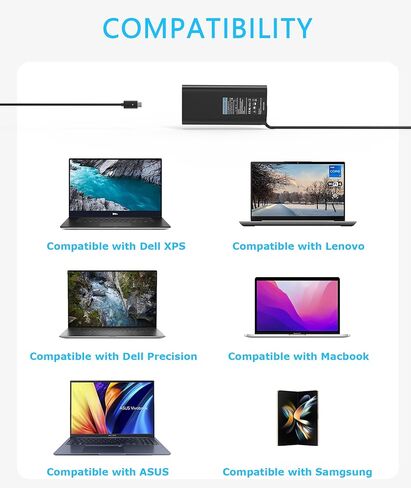 شاحن USB C 130 واط 100 واط 65 واط متوافق مع Dell 14 16 Premium DA14250 DA16250، Pro 13 14 Premium PA14250 PA13250، Pro Max 14 16 Premium MA14250 MA16250 - محول طاقة تيار متردد من النوع C in Kuwait