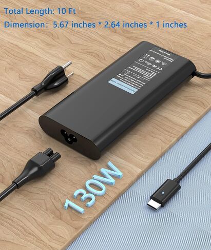 شاحن USB C 130 واط 100 واط 65 واط متوافق مع Dell 14 16 Premium DA14250 DA16250، Pro 13 14 Premium PA14250 PA13250، Pro Max 14 16 Premium MA14250 MA16250 - محول طاقة تيار متردد من النوع C in Kuwait