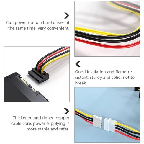 ARTIBETTER 4-pin ذكر إلى 15-pin أنثى محول سلك الطاقة لمحرك الأقراص الصلبة ومحرك الأقراص الضوئية مزود الطاقة كابل مقسم الأسلاك المسطحة لمحركات الأقراص الداخلية in Saudi Arabia