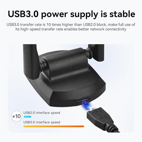 محول واي فاي AXE5400 ثلاثي النطاق واي فاي 6E USB للكمبيوتر المكتبي والكمبيوتر المحمول، هوائي عالي الكسب 6dBi، بدون سائق، USB 3.0، أمان WPA3، MU-MIMO، تبديد الحرارة، يدعم لعبة Esport، Windows 11/10 in Kuwait