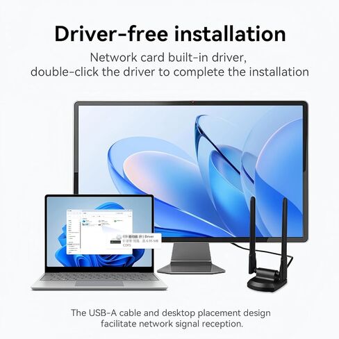 محول واي فاي AXE5400 ثلاثي النطاق واي فاي 6E USB للكمبيوتر المكتبي والكمبيوتر المحمول، هوائي عالي الكسب 6dBi، بدون سائق، USB 3.0، أمان WPA3، MU-MIMO، تبديد الحرارة، يدعم لعبة Esport، Windows 11/10 in Kuwait