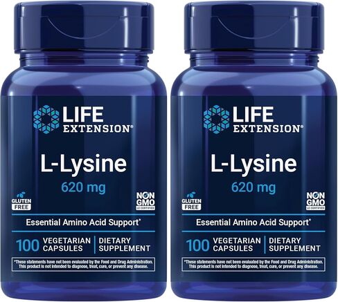 Life Extension L-Lysine 620 mg - لتوازن النيتروجين الصحي والاستجابة للتوتر واستقلاب الكالسيوم - لأسلوب حياة نشط - خالي من الغلوتين وغير معدل وراثيًا - 100 كبسولة نباتية in Kuwait