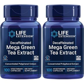 مستخلص الشاي الأخضر الكبير Life Extension (98% بوليفينول) منزوع الكافيين، بوليفينول egcg أكثر مما يعادل عدة أكواب من الشاي الأخضر - نباتي - غير معدل وراثيًا، 100 كبسولة نباتية in Kuwait