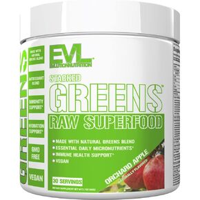Greens and Superfoods Energy Drink Powder - EVL Super Greens Powder Smoothie Mix with Caffeine Spirulina Chlorella and Wheat Grass - Vegan Greens Superfood Powder for Energy Focus and Immunity in Saudi Arabia