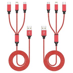 3 in 1 Multi Charging Cable[2 Pack 4FT], Red Braided Nylon USB Cable & Travel Charger for Multiple Devices, Universal Phone Charger Compatible with iPhone 17/16/15/14, Android Tablets,iPad and More in Saudi Arabia