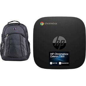 سطح المكتب HP Chromebox Everyday Value (Intel Celeron 7305، 4GB DDR4، 64GB SSD، Intel UHD، 65W PSU، WiFi 6E، Bluetooth 5.3، RJ-45، 2 HDMI، نظام تشغيل Chrome) مع حقيبة ظهر مميزة in Kuwait