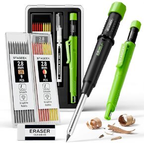 2 Pack Carpenter Pencils with Sharpener, Mechanical Carpenter Pencils with 38 Refills, construction pencil heavy duty Woodworking Tools, Deep Hole Long Nib Marker Pens for Architect Marking in Kuwait
