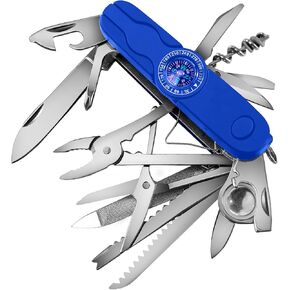 أداة حمل وإمساك منزل الجيب الكلاسيكي 30 في 1 من Swiss Eagle، أداة جيب متعددة الأدوات ممتازة مع بوصلة، مقص، مفك براغي، زردية، عدسة مكبرة، ملقط لهدايا عيد الميلاد - أزرق in Kuwait