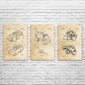 مجموعة من 3 ملصقات براءة اختراع لسماعات الواقع الافتراضي (20 × 30)، هدية الواقع الافتراضي، ديكور الممرات، لوحة فنية جدارية لمتجر الألعاب، هدية جامعي الألعاب، ورق واقع افتراضي عتيق in Kuwait