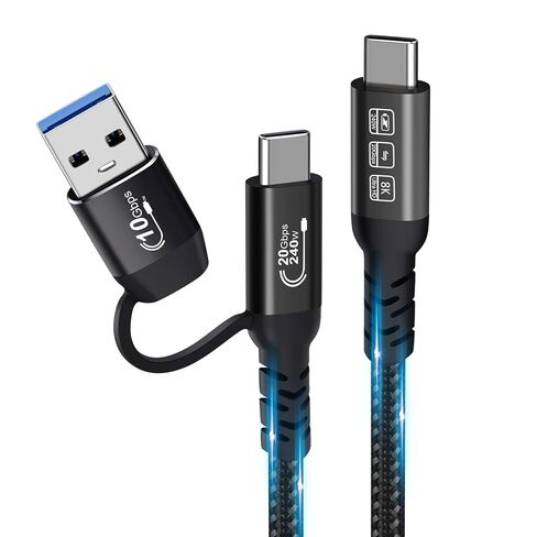 USB C Cable,USbC 3.2 Gen 2X2 20Gbps,Multi Functional 2in1 USB A to Type C 8K@60Hz UHD Video 5A/240W PD3.1 Fast Charge Cord Compatible with Thunderbolt 3/4 MacBook Pro Samsung (USB C 100CM) in Saudi Arabia