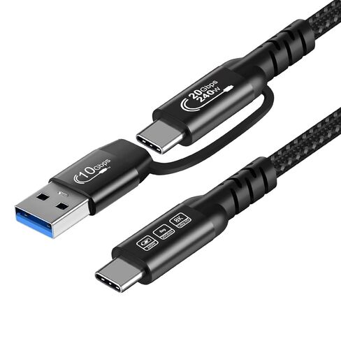 USB C Cable,USbC 3.2 Gen 2X2 20Gbps,Multi Functional 2in1 USB A to Type C 8K@60Hz UHD Video 5A/240W PD3.1 Fast Charge Cord Compatible with Thunderbolt 3/4 MacBook Pro Samsung (USB C 100CM) in Saudi Arabia